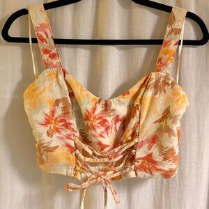 Abercrombie & Fitch Floral Linen Blend Lace Up Corset Crop Top Medium